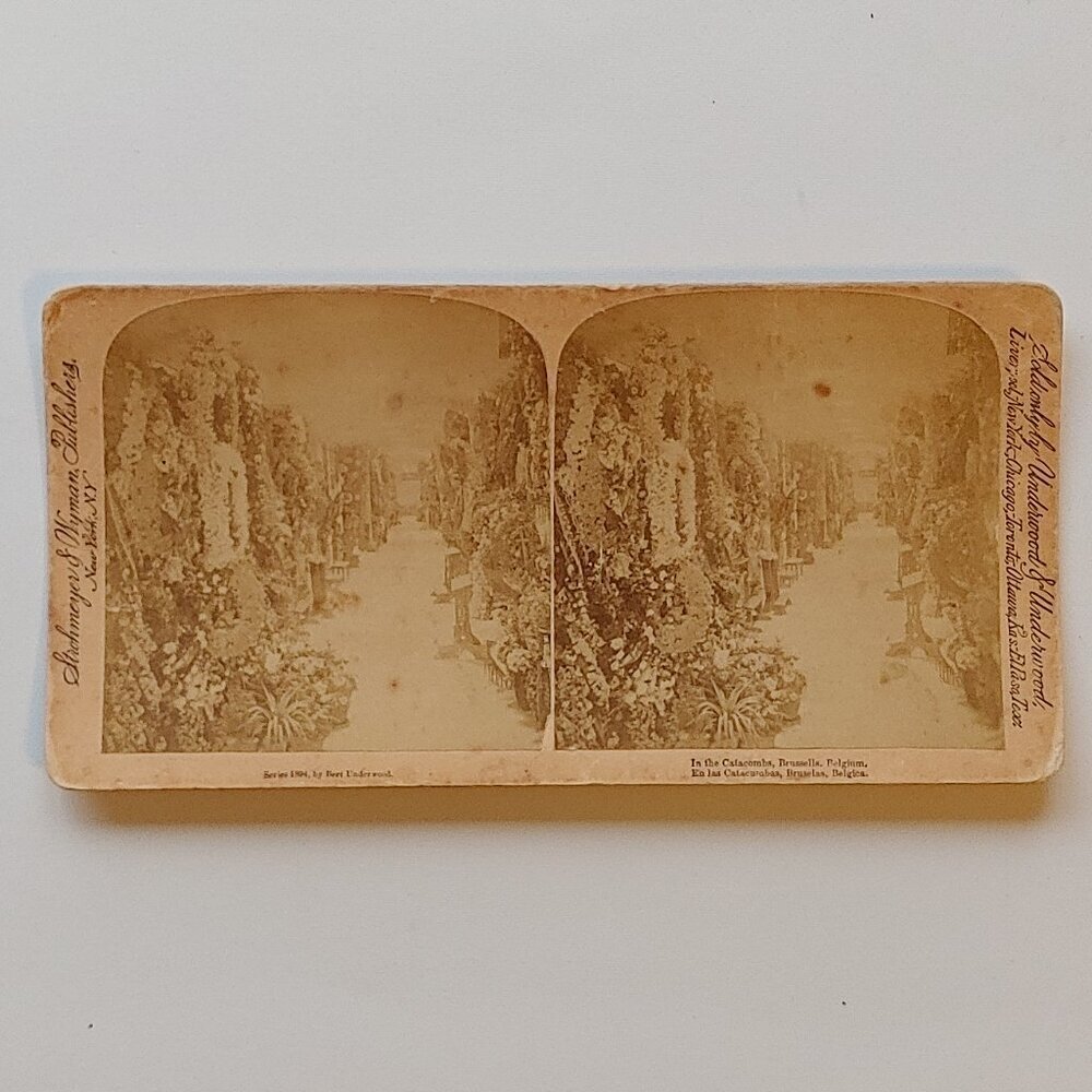 ANTIQUE Stereograph Inside the Catacombs Brussels, Belgium Palais du Coudenberg
